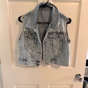 Light Blue Distressed Denim Vest